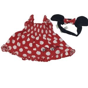 Disney Baby Minnie Mouse Dress Headband Set Newborn NB Red Polka Dot‎